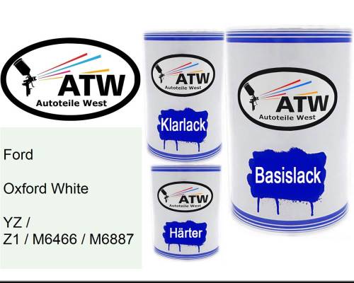 Ford, Oxford White, YZ / Z1 / M6466 / M6887: 500ml Lackdose + 500ml Klarlack + 250ml Härter - Set, von ATW Autoteile West.